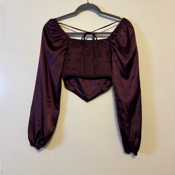 Women's Altar’d State Satin Burgundy Crop Top - Picture 5 of 10